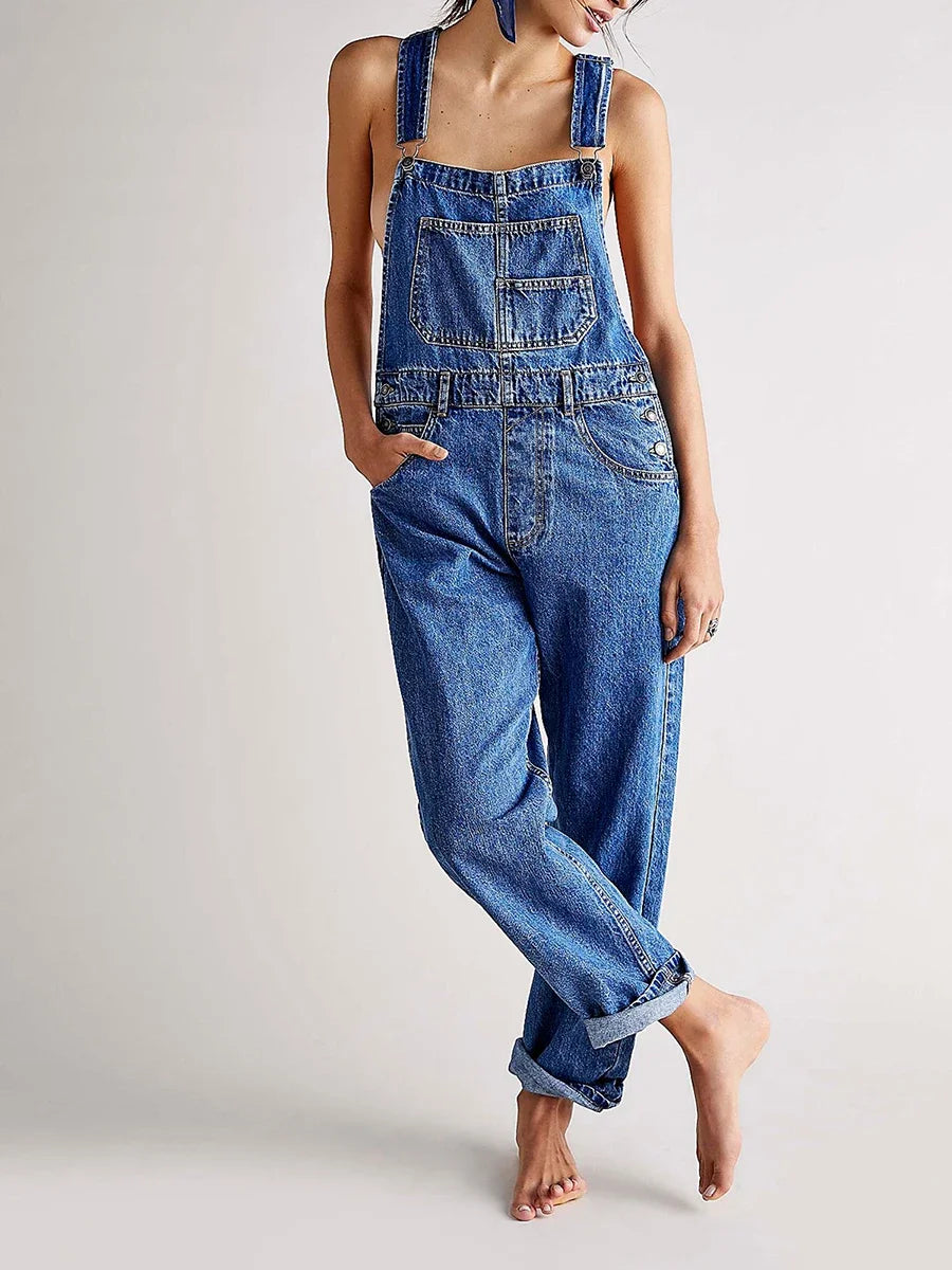 Denim Combinaison y2k Femmes Couleur Unie Sans Manches.