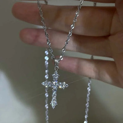 Collier avec pendentif croix en Zircon cristal brillant pour femmes et filles, Punk, couleur argent